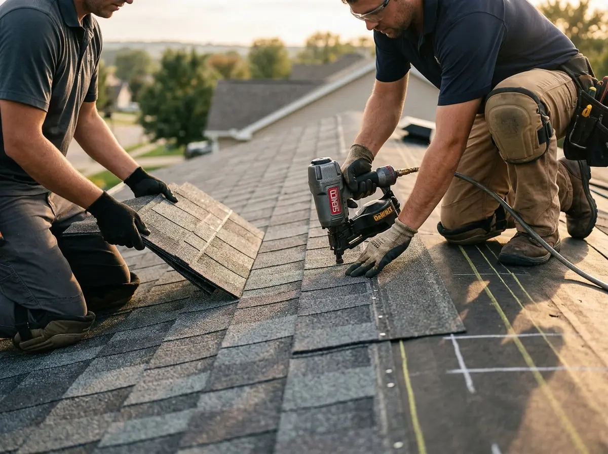 Professional roofer working on a residential roof in Palm Coast